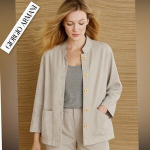 Giorgio Armani Made in Italy 100% Linen Jacket River Stone Size IT 48 (US XL)